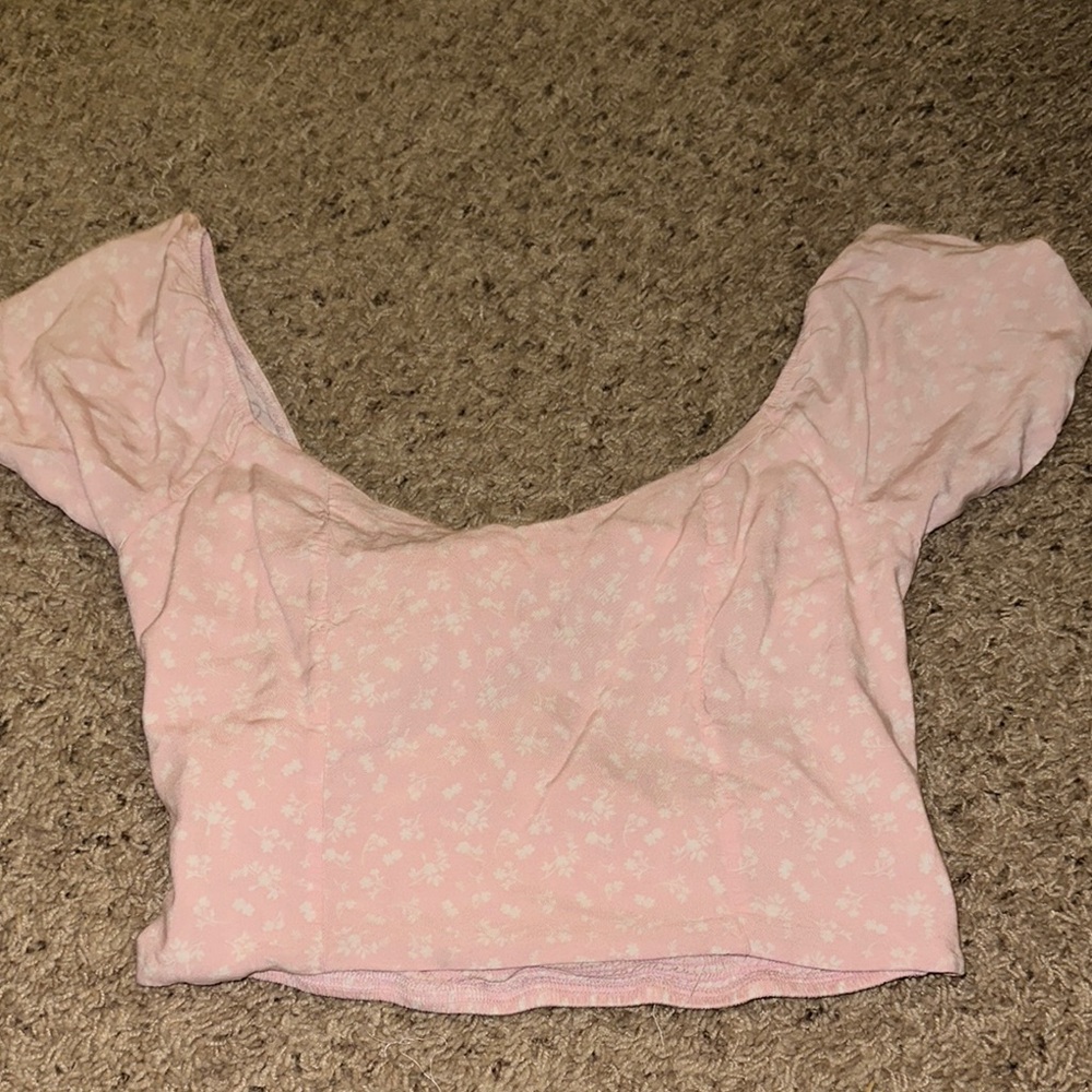 Pink Floral Puff Sleeve Crop Top